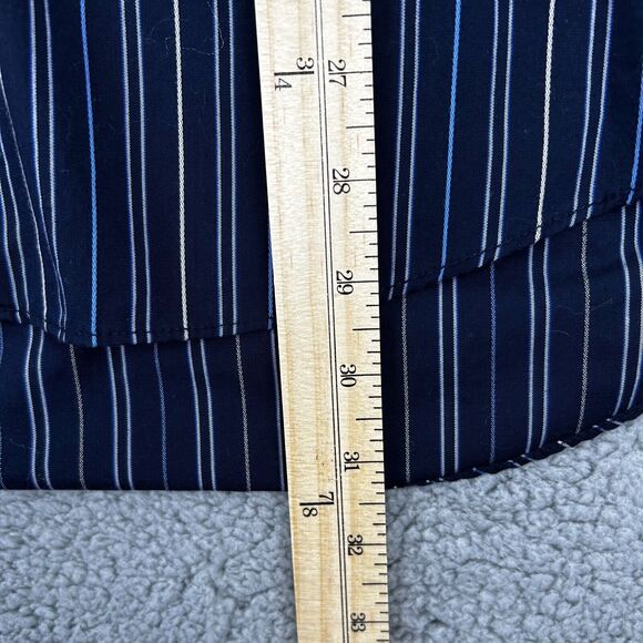 Van Heusen No Iron Men's L 16-16.5 Long-Sleeve Button Down Shirt Blue w/ Stripes - Picture 8 of 10